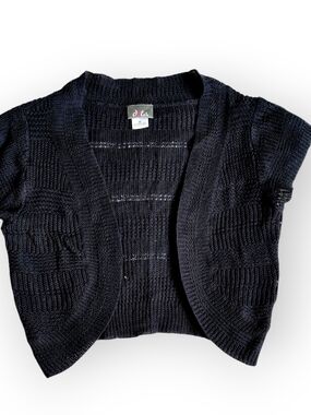 Dots Black Open-Front Short Sleeve Knit Cardigan